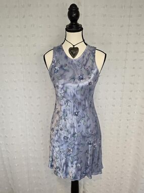Breakin' Loose Floral Satin Slip Dress in Lavender Blue